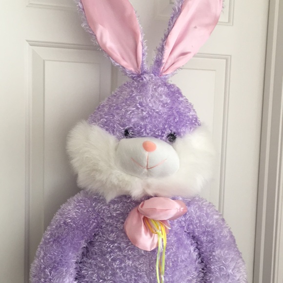 Huge Lavender Bunny Stuffed Animal Floppy Ears White Tail Pink Neck Bow - Picture 6 of 12